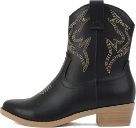 Soda ??BLAZING-2?? ~ Little Kids/Children/Girls Stitched Pointed Toe Low Heel High Top Ankle Shaft Western Boot Bootie