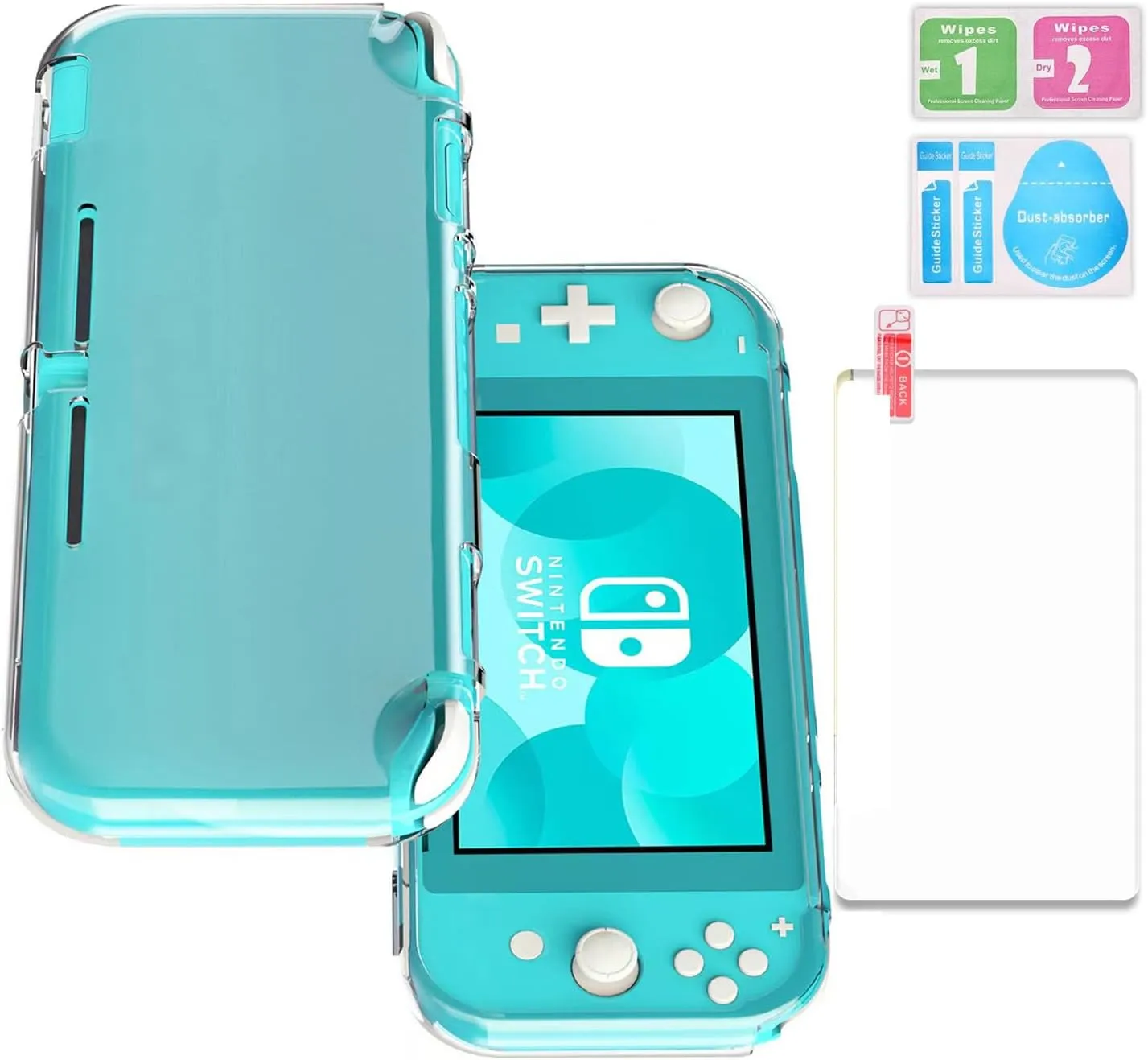 TPU protective case Compatible with Switch Lite, transparent protective case with tempered glass screen set protector.