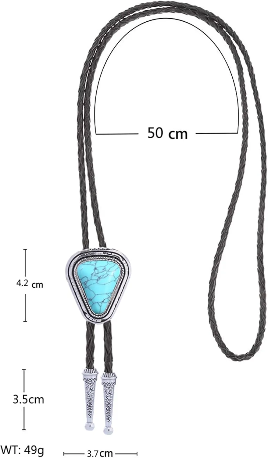 Turquoise Bolo Tie for Men, Leather Braided Necktie Western Cowboy Bola Tie Costume Accessories for Men Women