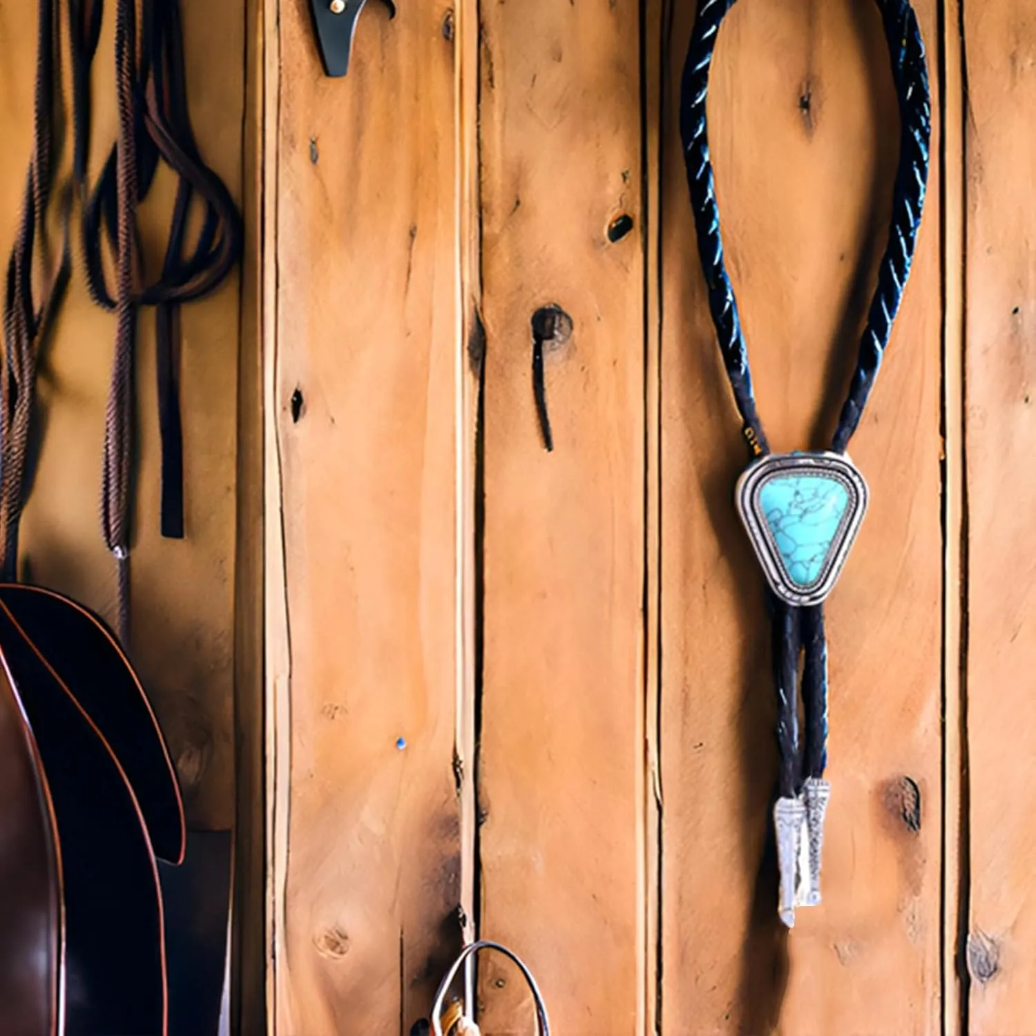 Turquoise Bolo Tie for Men, Leather Braided Necktie Western Cowboy Bola Tie Costume Accessories for Men Women