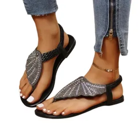Women's Bohemian Style Half Shell Rhinestone Summer Beach Sandals